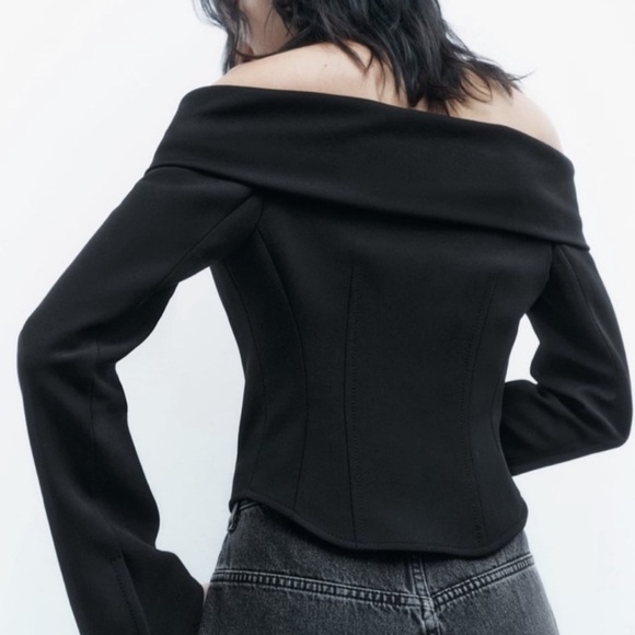 ZARA LIMITED EDITION off the shoulder Blouse Black Size XS New With Tag - Picture 6 of 16